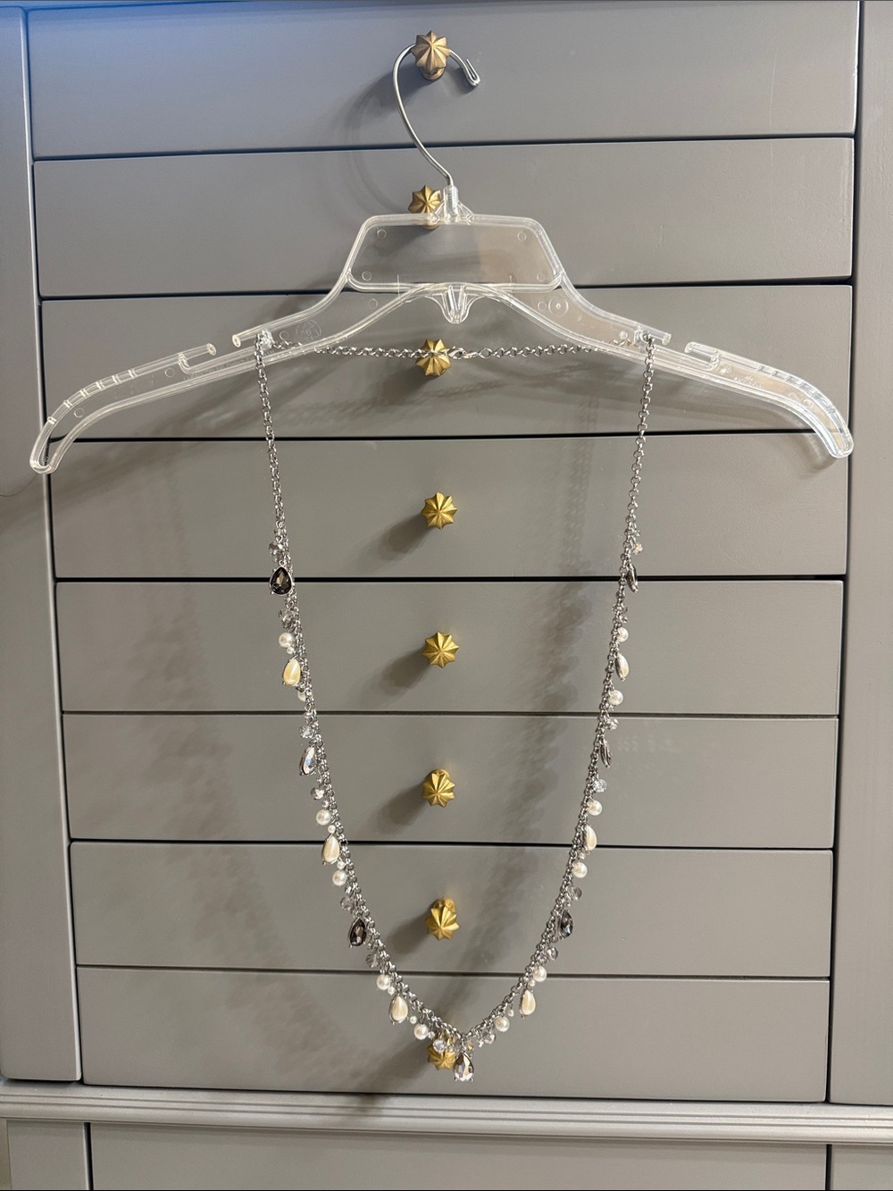 White House Black Market Silver Necklace with White and Clear Accents